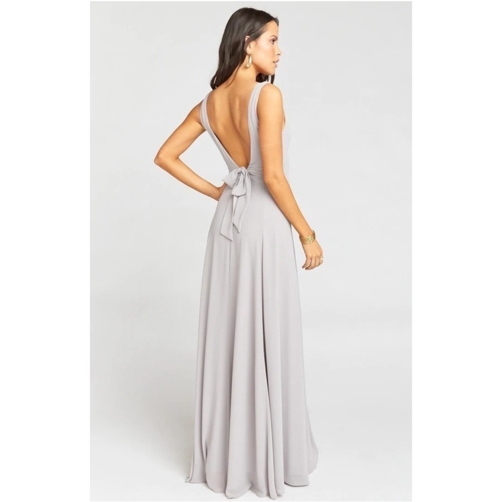 NWT3 MUMU Weddings Jenn Maxi Dress in Dove Grey Chiffon Size M - Picture 2 of 4